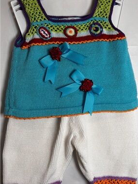 Zackali 4 Kids Turquoise, White, Green & Purple Crochet Trim Matching Set